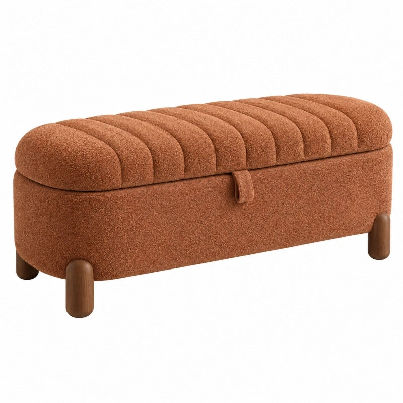 Sitzbank mit Stauraum 100 x 40 x 45 cm Bouclé Braun gepolstert gerippt – xervado